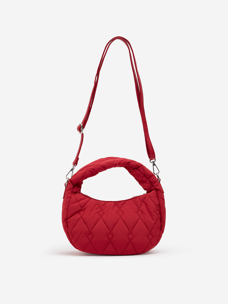 Westside Red Quilted Baguette-Style Sling Bag