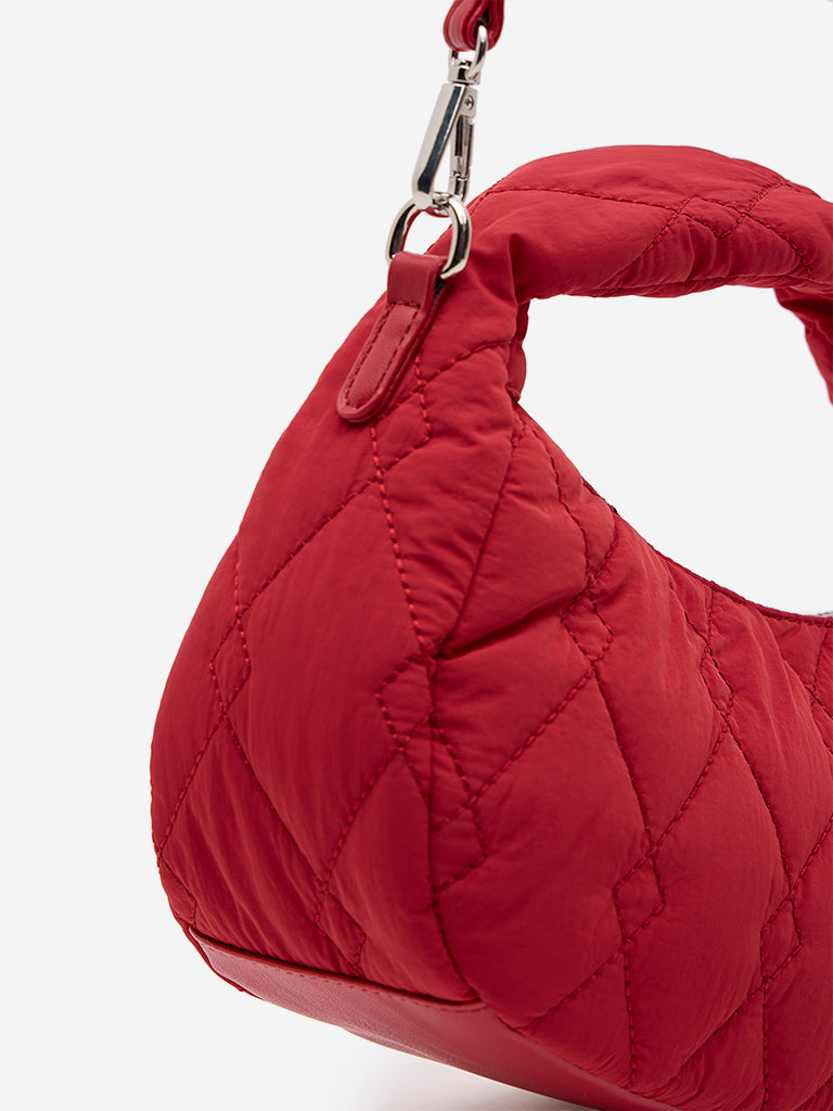 Westside Red Quilted Baguette-Style Sling Bag