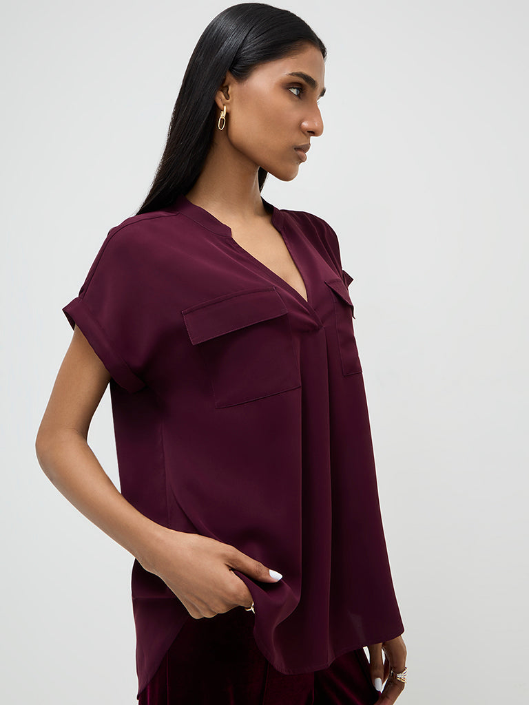 Wardrobe Burgundy Solid Blouse