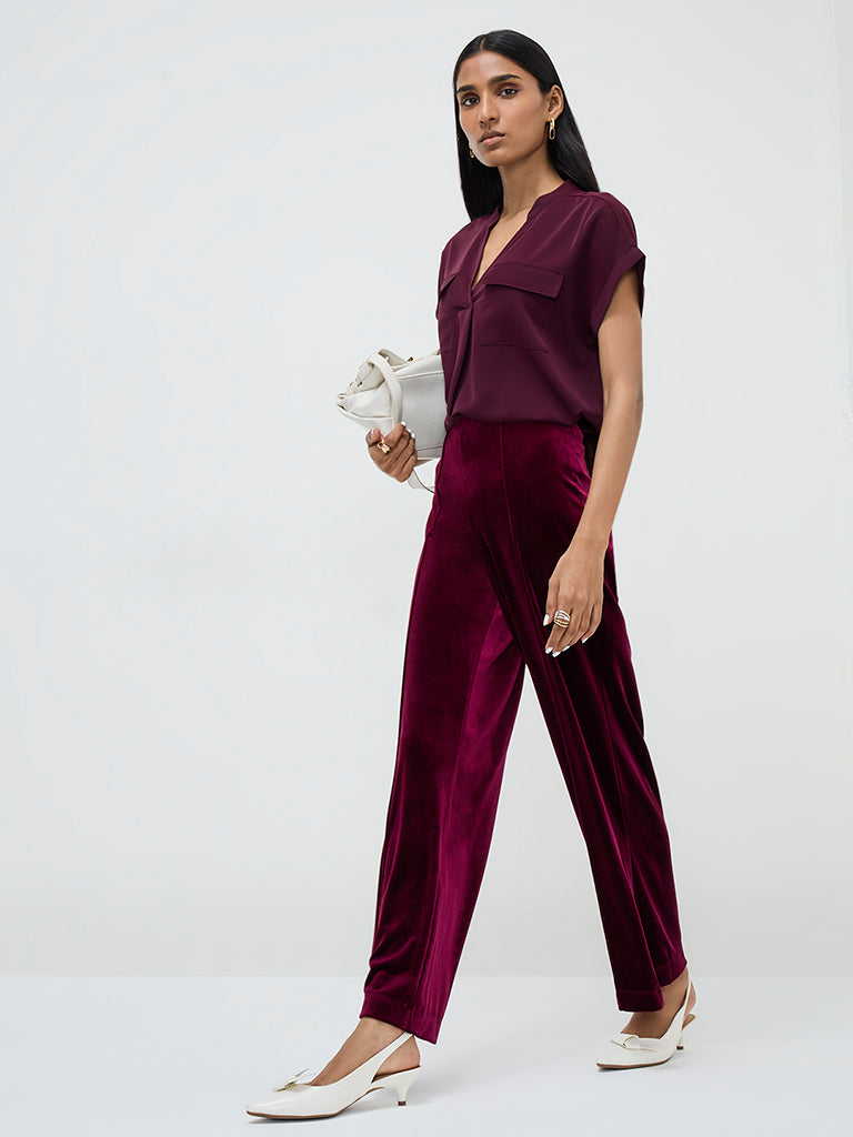 Wardrobe Burgundy Solid Blouse
