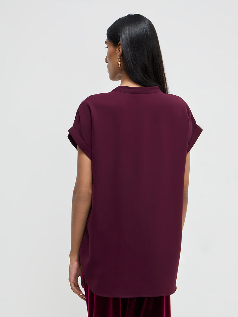Wardrobe Burgundy Solid Blouse
