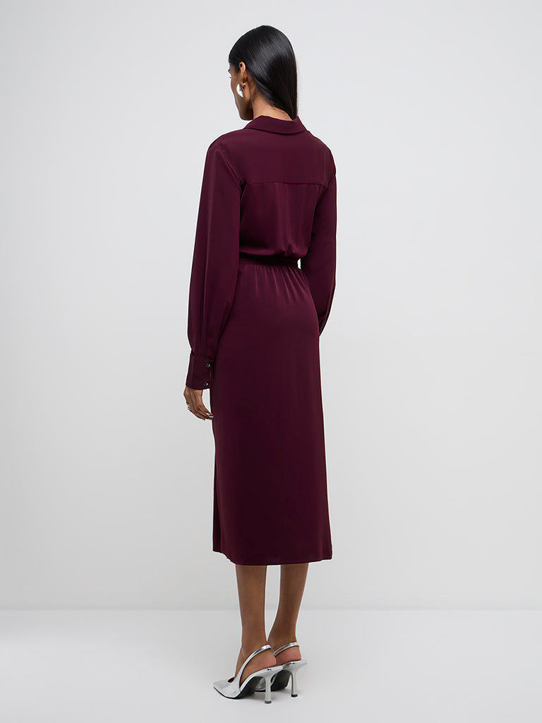 Wardrobe Wine Wrap-Style Shirt Dress