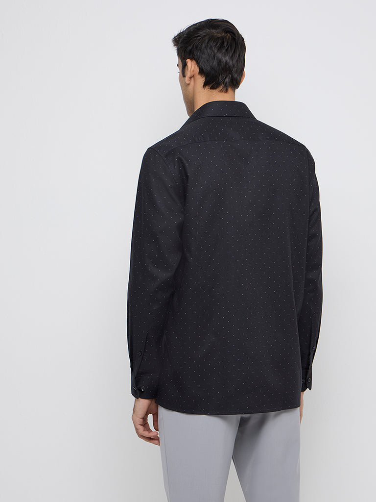 Westside WES Formals Men's Black Polka Dotted Relaxed-Fit Cotton Shirt for Work Wear Back View