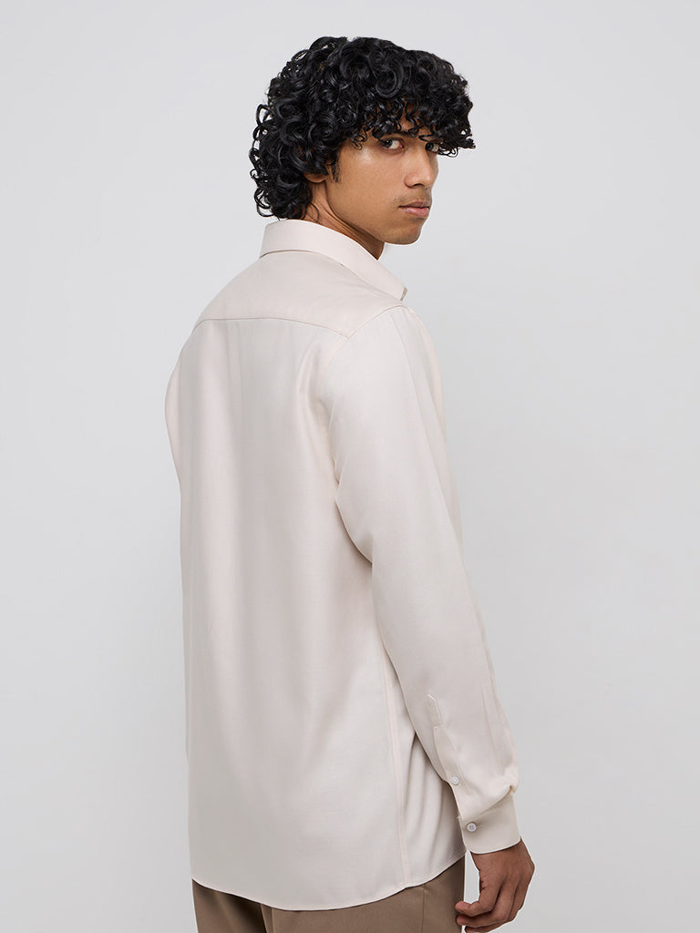 Westside WES Formals Men's Beige Slim-Fit Shirt for Work Wear Back View