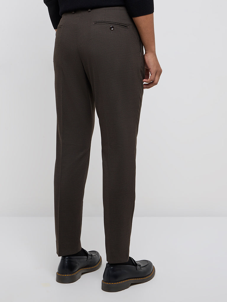 Westside WES Formals Men's Brown Slim-Tapered Mid-Rise Trousers for Work Wear Back View
