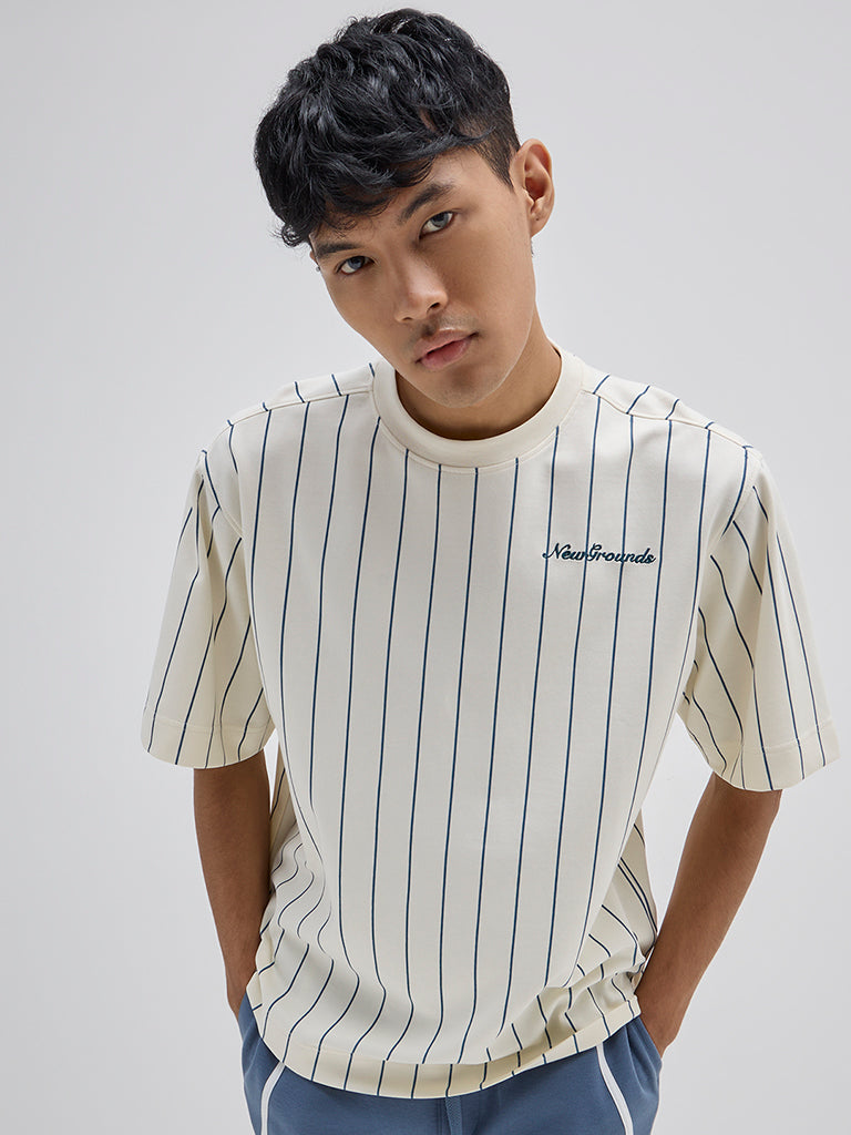 Studiofit Off-White Striped Relaxed-Fit Cotton-Blend T-Shirt