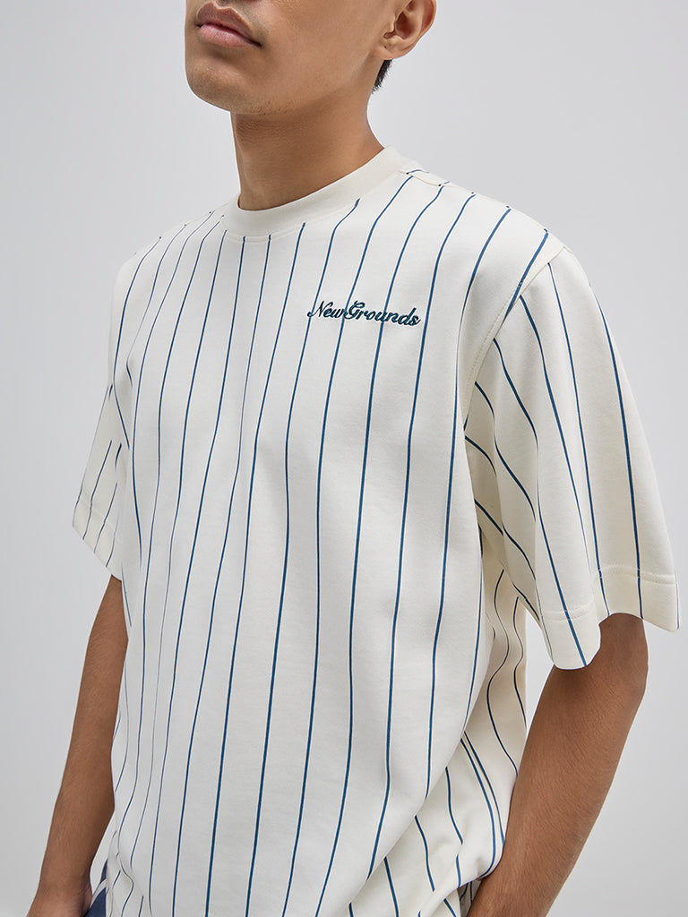 Studiofit Off-White Striped Relaxed-Fit Cotton-Blend T-Shirt