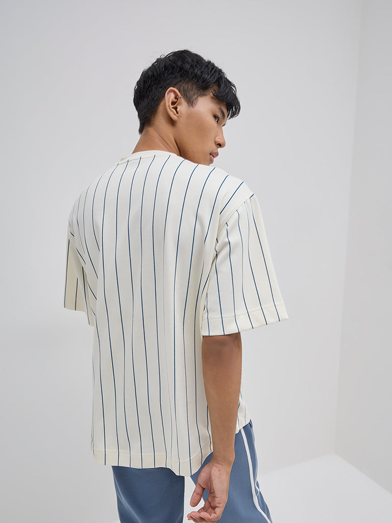Studiofit Off-White Striped Relaxed-Fit Cotton-Blend T-Shirt