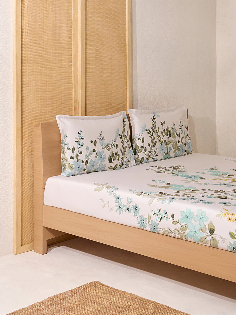 Westside Home Olive Foliage Queen Bed Flat Sheet and Pillowcase Set