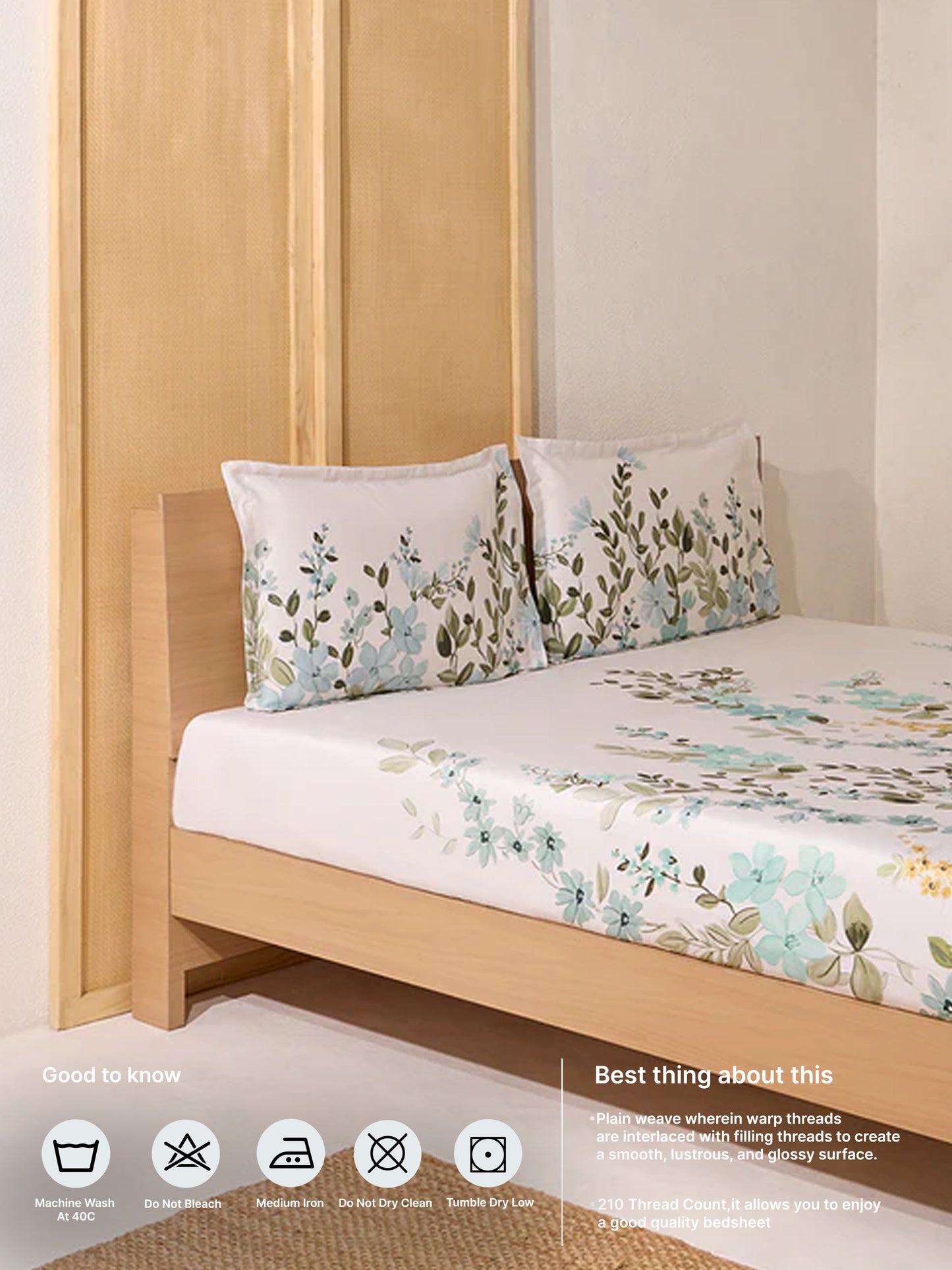 Westside Home Olive Foliage Queen Bed Flat Sheet and Pillowcase Set