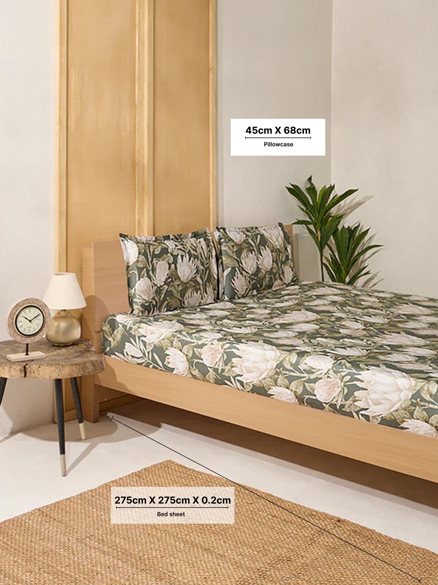 Westside Home Sage Foliage Printed King Bed Flat Sheet and Pillowcase Set