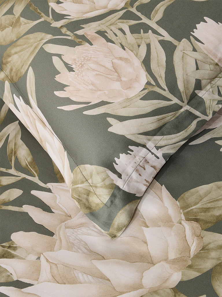 Westside Home Sage Foliage Printed King Bed Flat Sheet and Pillowcase Set