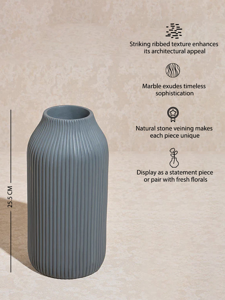 Westside Home Dark Grey Ribbed-Textured Marble Vase