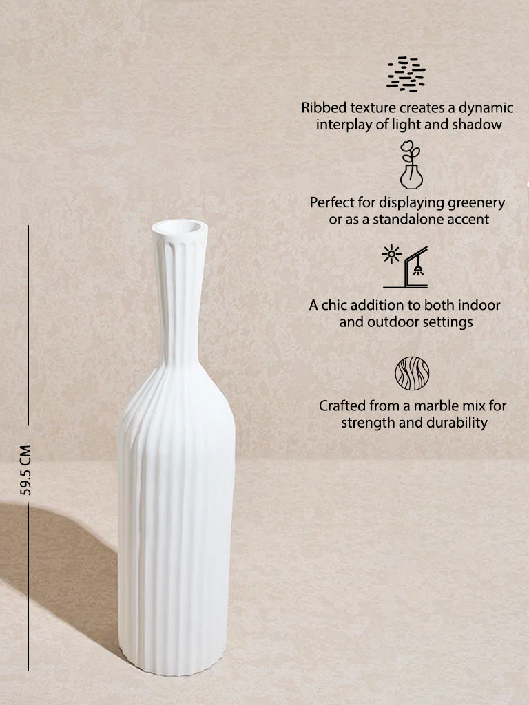 Westside Home White Ribbed-Textured Marble Floor Vase