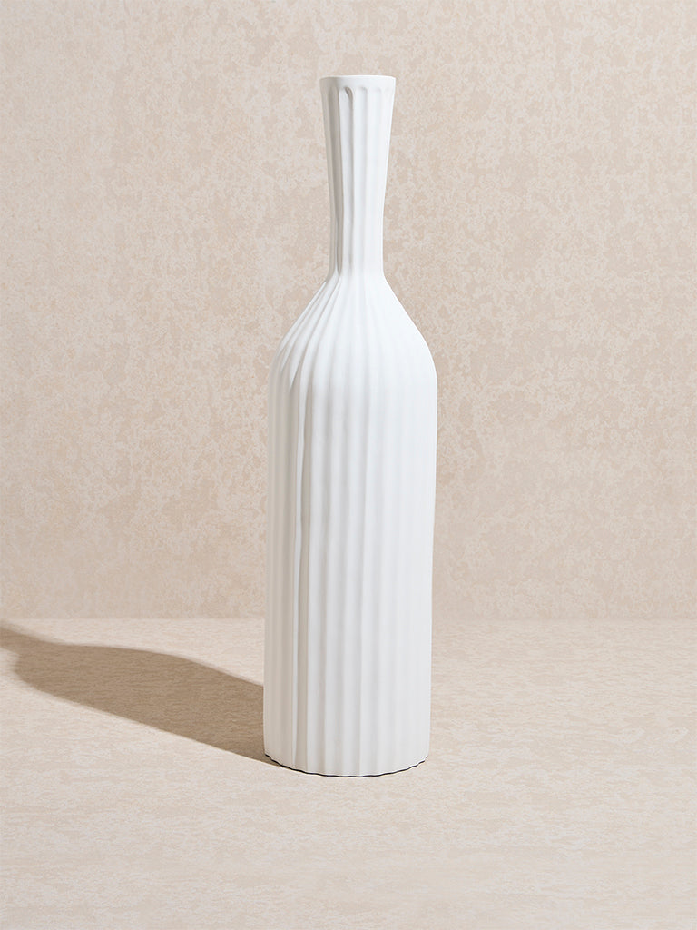 Westside Home White Ribbed-Textured Marble Floor Vase