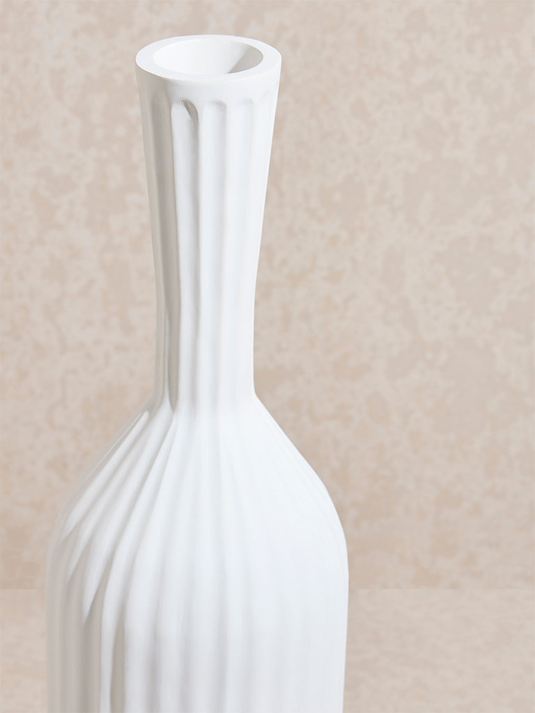 Westside Home White Ribbed-Textured Marble Floor Vase
