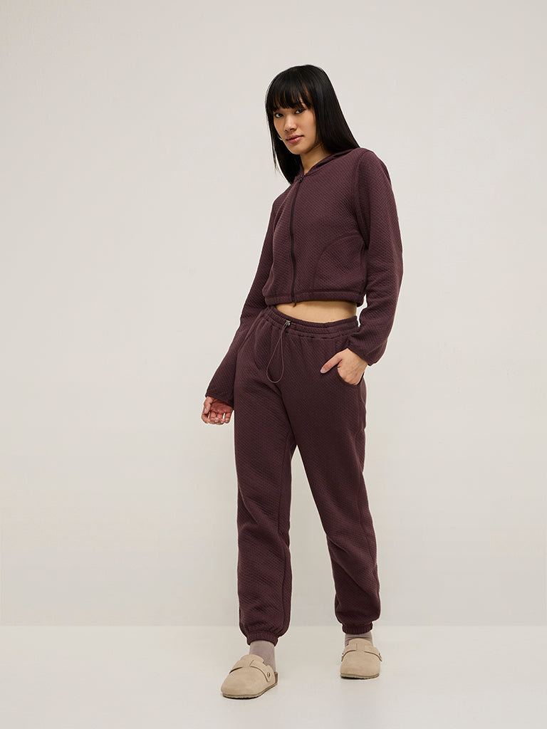 Buy Superstar Wine Quilted High Rise Joggers from Westside