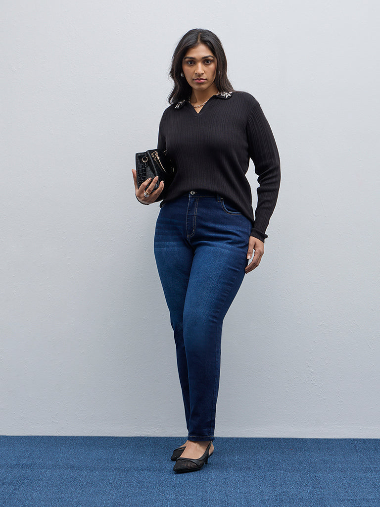Gia Navy Slim-Fit High-Rise Denim Jeans