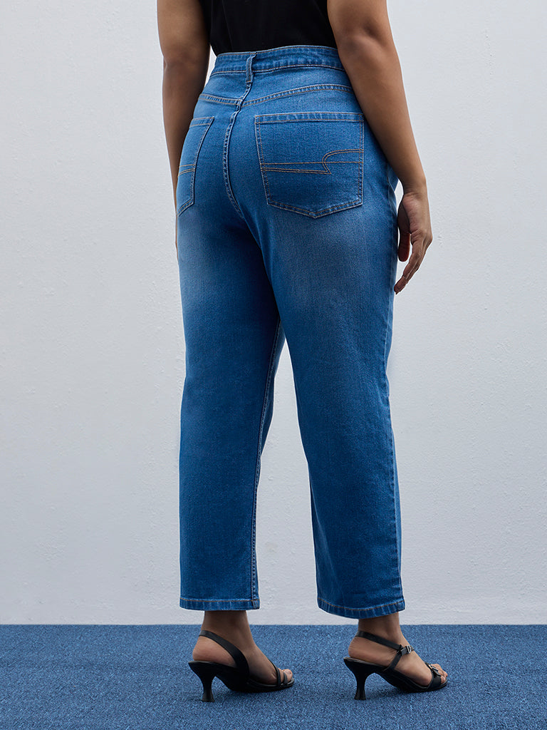 Gia Blue Washed Relaxed-Fit High-Rise Jeans