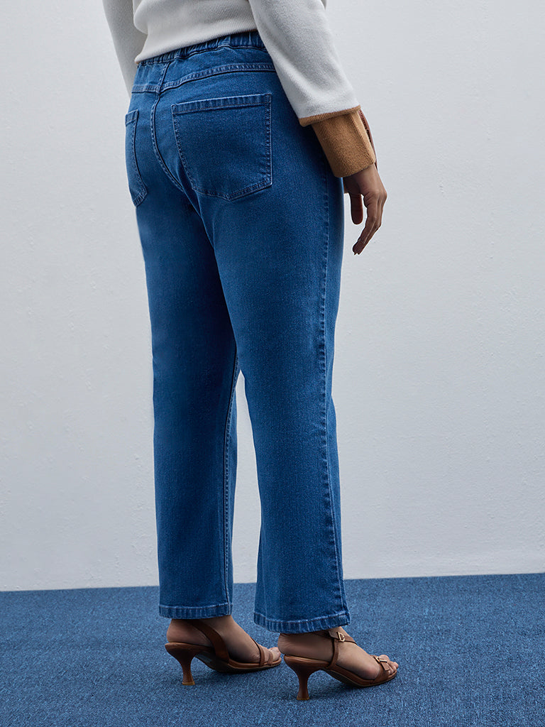 Gia Blue Wide-Leg High-Rise Cotton-Blend Jeggings