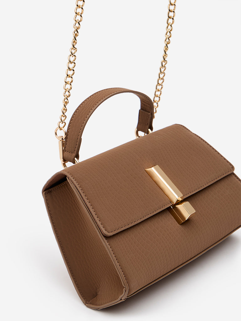 Westside Brown Reptilian Design Sling Bag