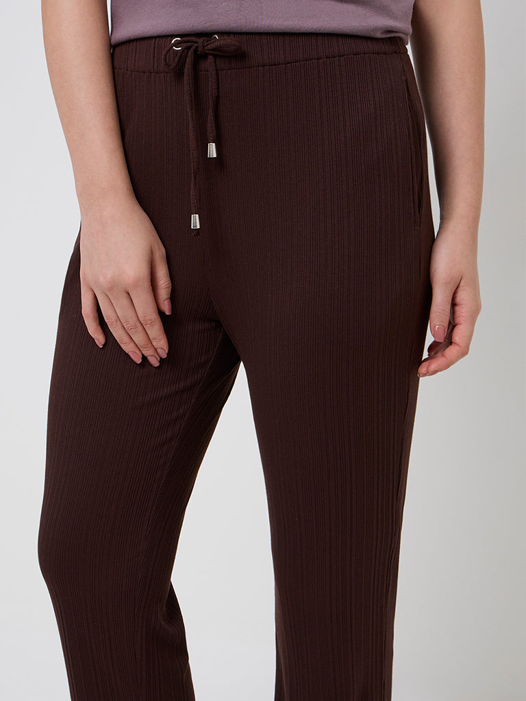 Wunderlove Brown Ribbed High-Rise Lounge Pants