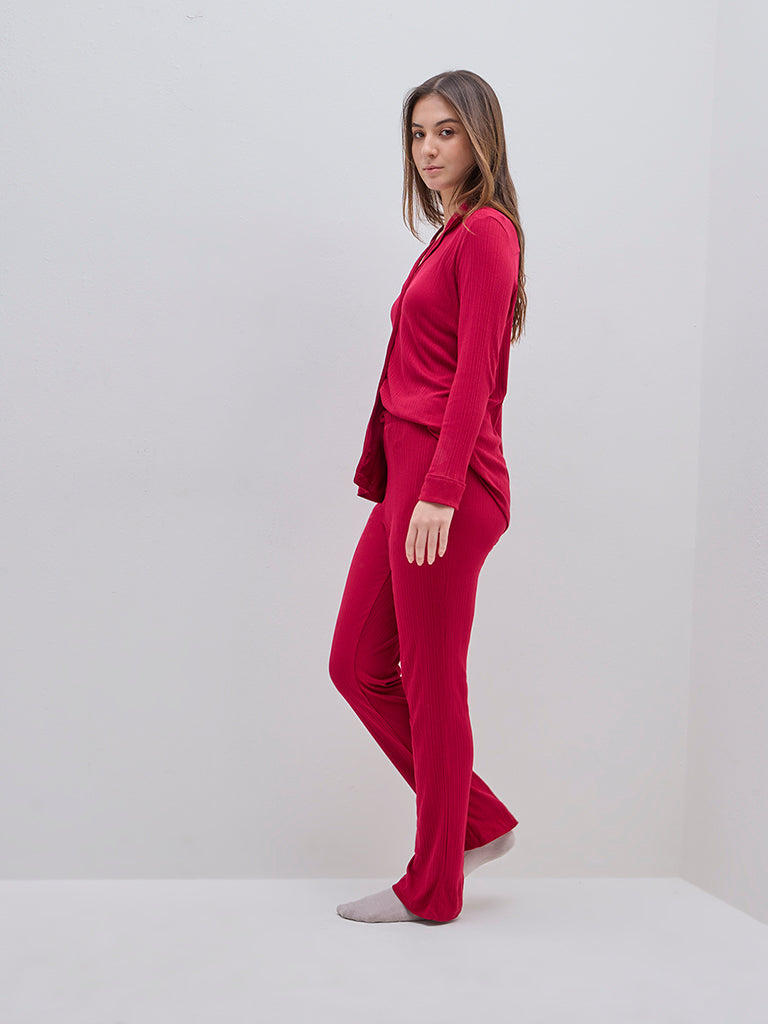 Wunderlove Red Supersoft Modal Ribbed Lounge Pants
