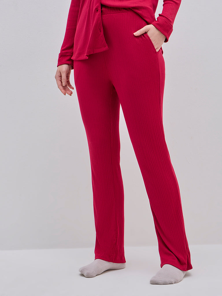 Wunderlove Red Supersoft Modal Ribbed Lounge Pants