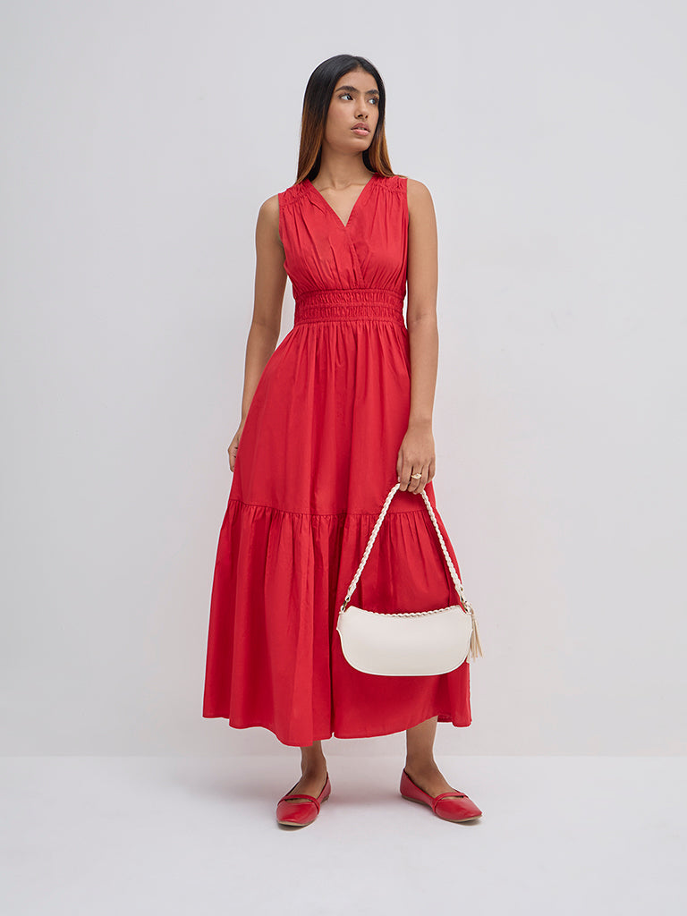 LOV Red Cotton Tiered Dress - Main Image