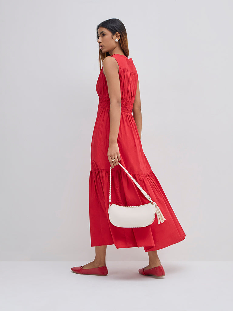 LOV Red Cotton Tiered Dress