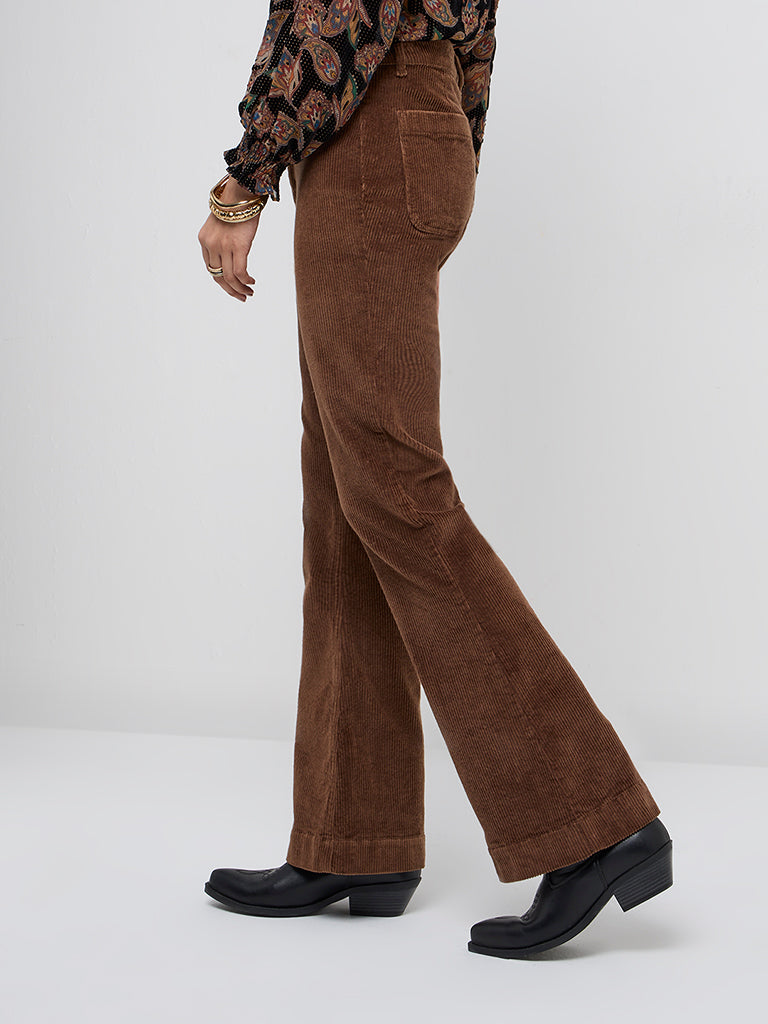 LOV Brown Wide-Leg High-Rise Corduroy Jeans