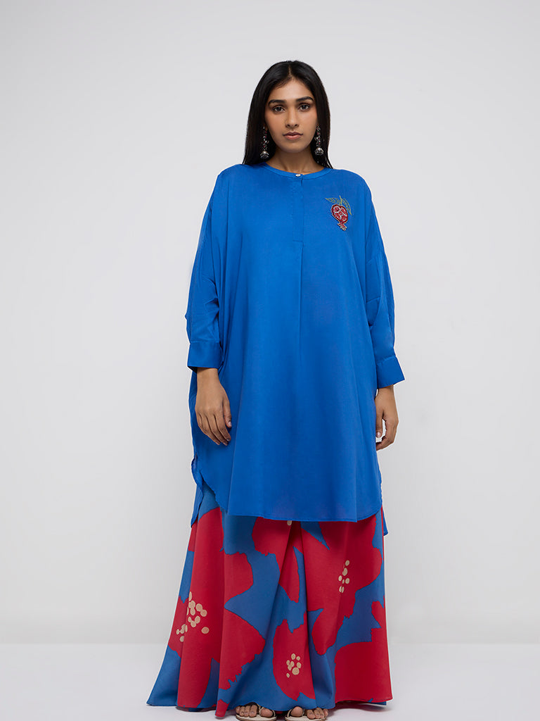 Diza Blue Floral Printed High-Rise Palazzos