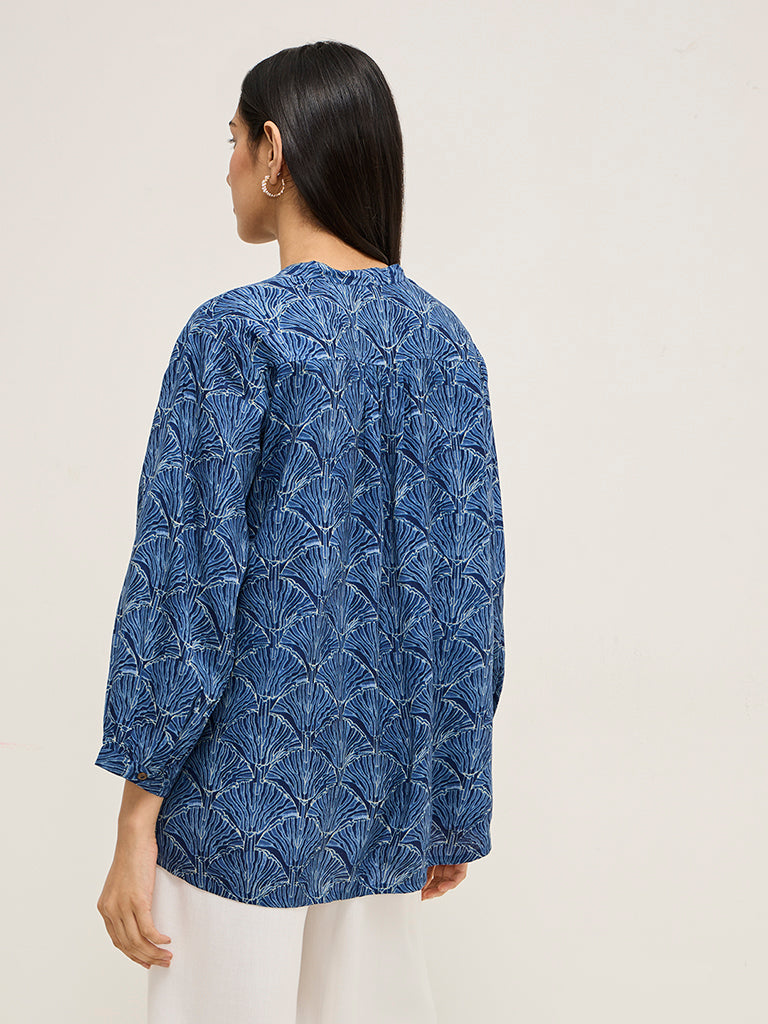 Utsa Indigo Leaf Printed Straight Kurti