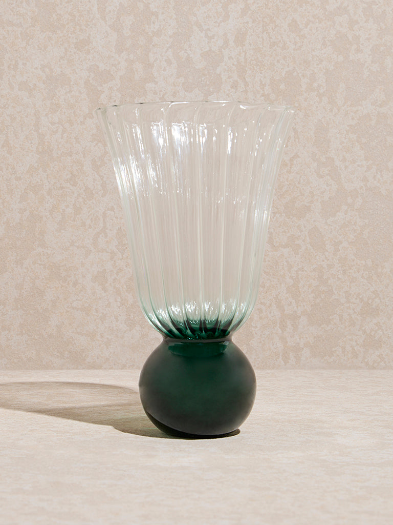 Westside Home Dark Green Ribbed-Textured Glass Vase
