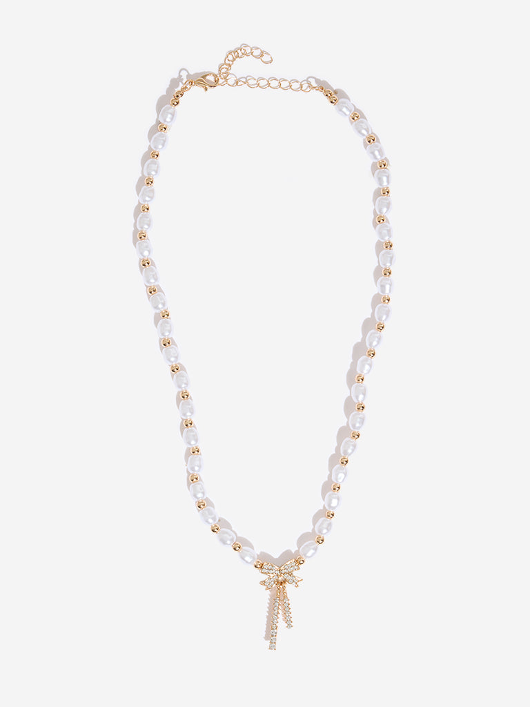 Westside Accessories Gold Pearl & Bow Necklace