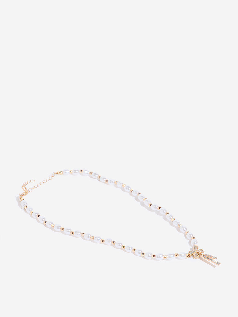 Westside Accessories Gold Pearl & Bow Necklace