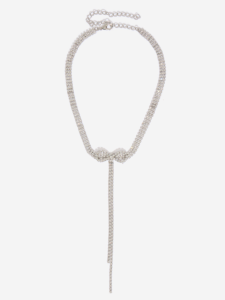 Westside Accessories Silver Bow & Diamante Embellished Necklace