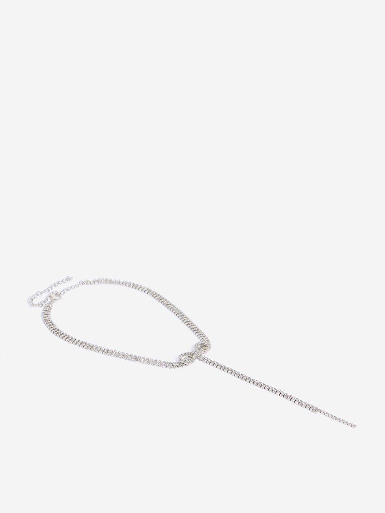 Westside Accessories Silver Bow & Diamante Embellished Necklace
