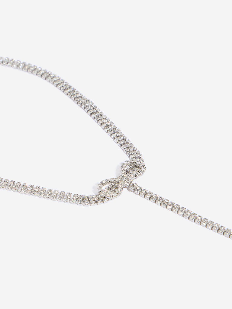 Westside Accessories Silver Bow & Diamante Embellished Necklace