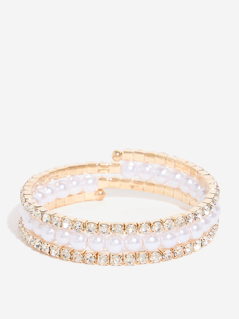 Westside Accessories Gold Stone & Pearl Embellished Layered Bracelet