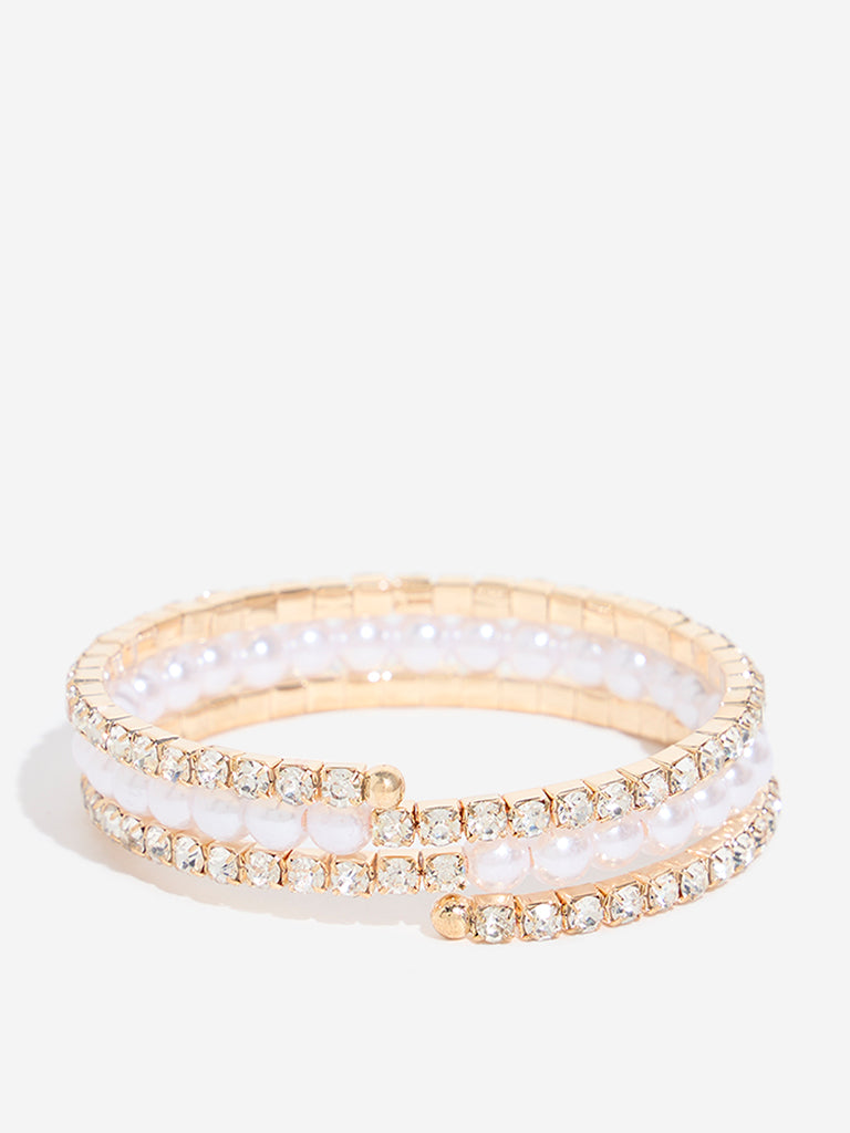 Westside Accessories Gold Stone & Pearl Embellished Layered Bracelet