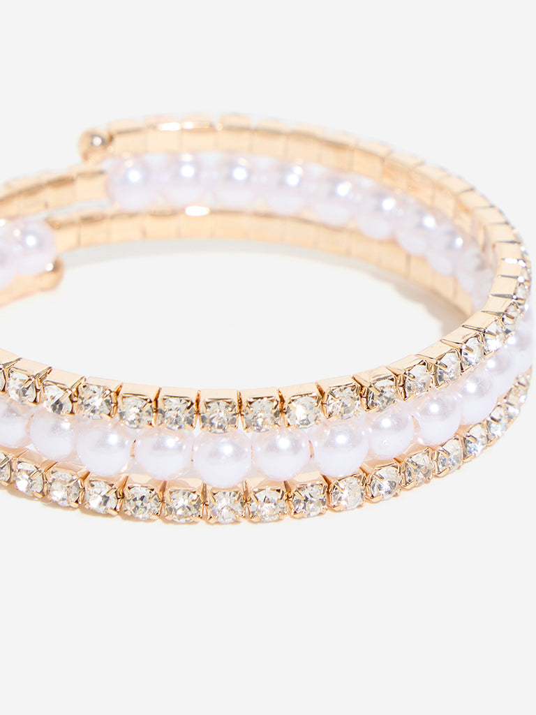Westside Accessories Gold Stone & Pearl Embellished Layered Bracelet