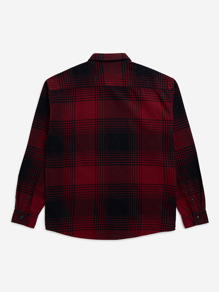 Y&F Kids Red Checks Design Cotton Shirt