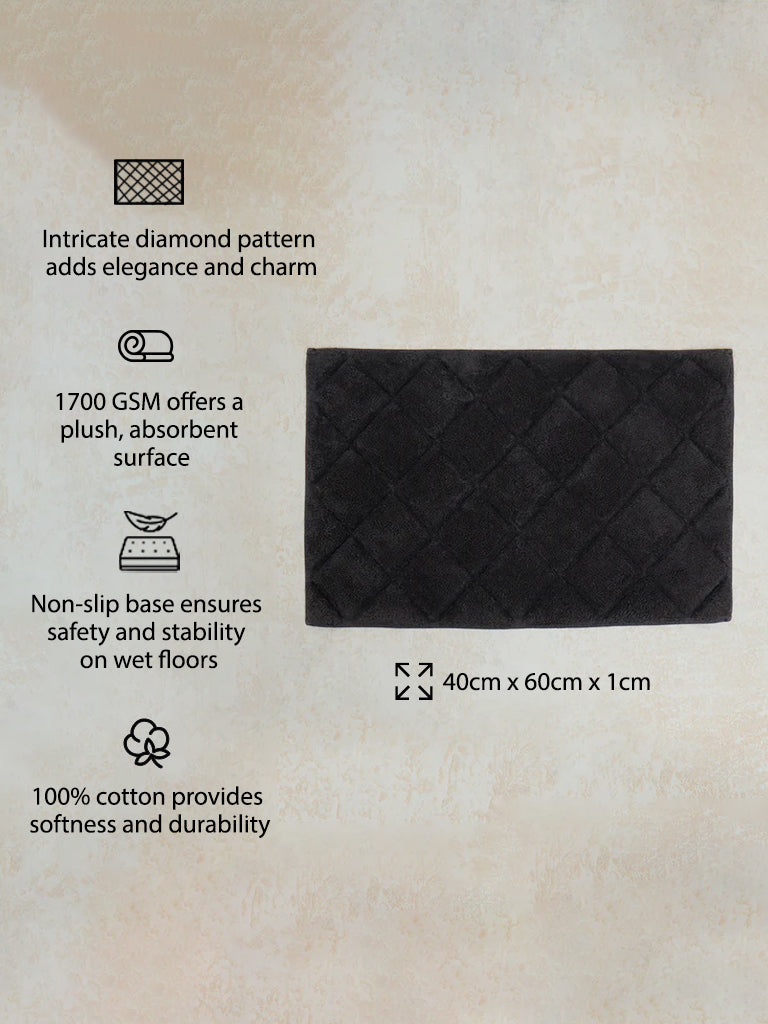 Westside Home Charcoal Diamond Design Non-Slip Bath Mat