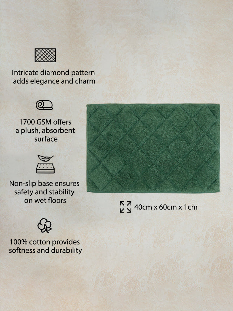 Westside Home Green Diamond Design Non-Slip Bath Mat