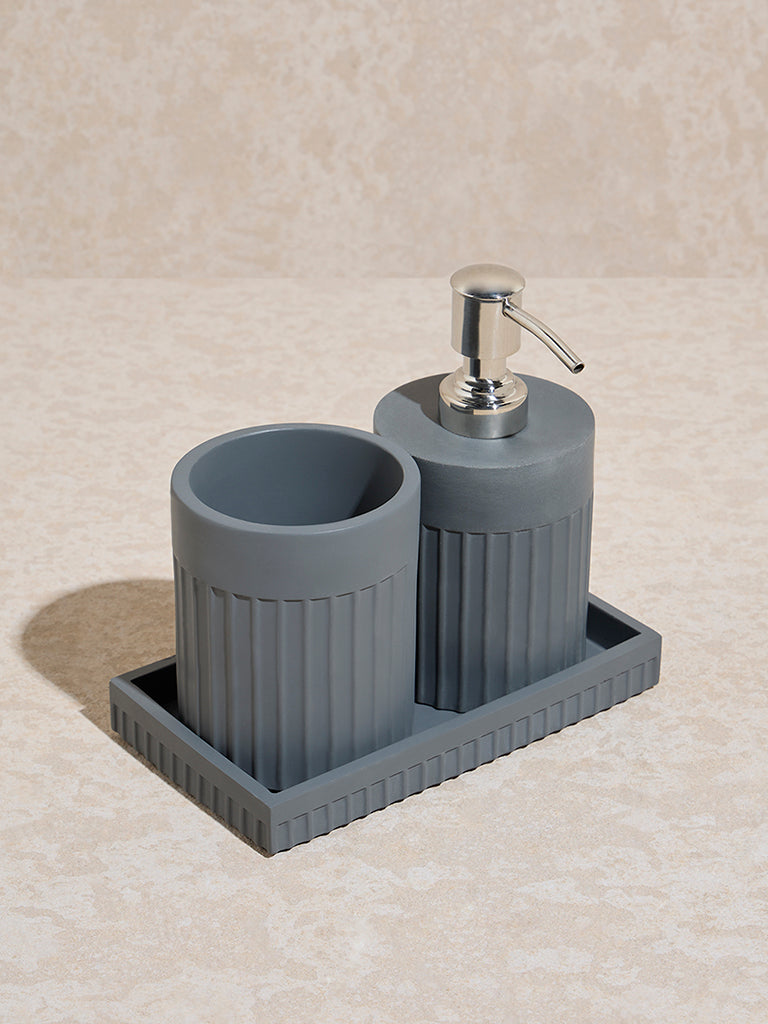 Westside Home Grey Ribbed-Textured Bathroom Accessory Set