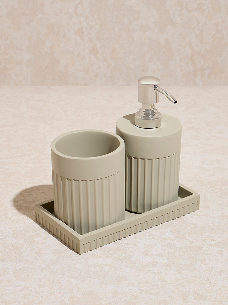 Westside Home Beige Ribbed-Textured Bathroom Accessory Set