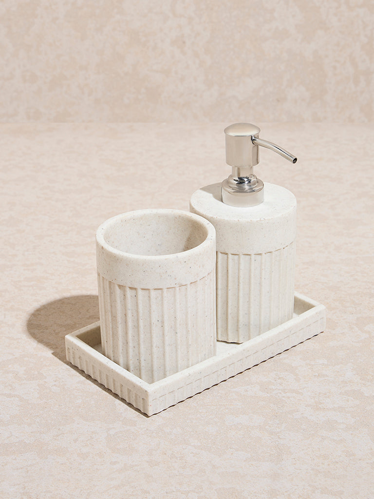 Westside Home White Ribbed-Textured Bathroom Accessory Set