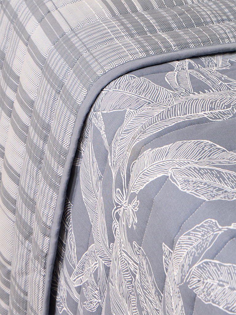 Westside Home Dusty Blue Foliage Print Reversible Quilted Single Bed Comforter