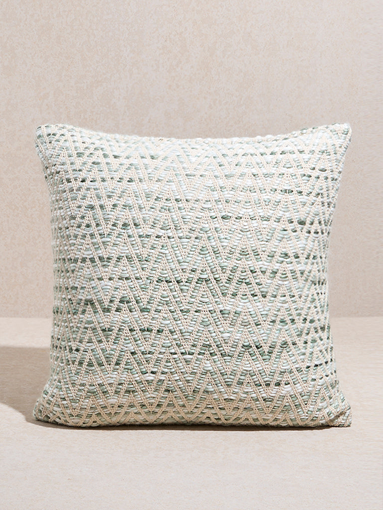 Westside Home Green Chevron Woven Textured Cushion Cover